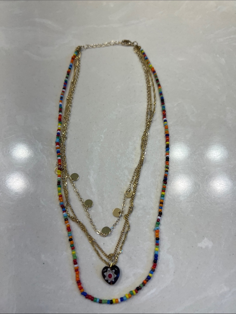 NATURAL LIFE Gold Layered Necklace with Multicolor Beads & Heart Pendant